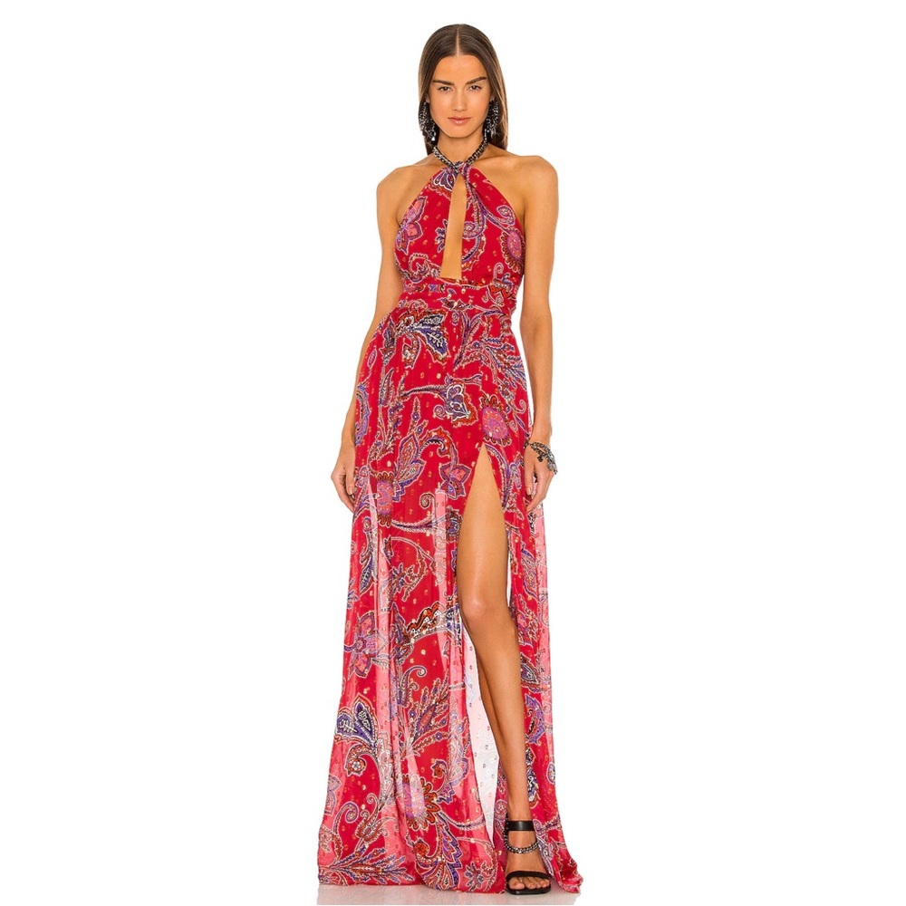 Dundas X Revolve Jimi Maxi Dress In Red Paisley Size Xs